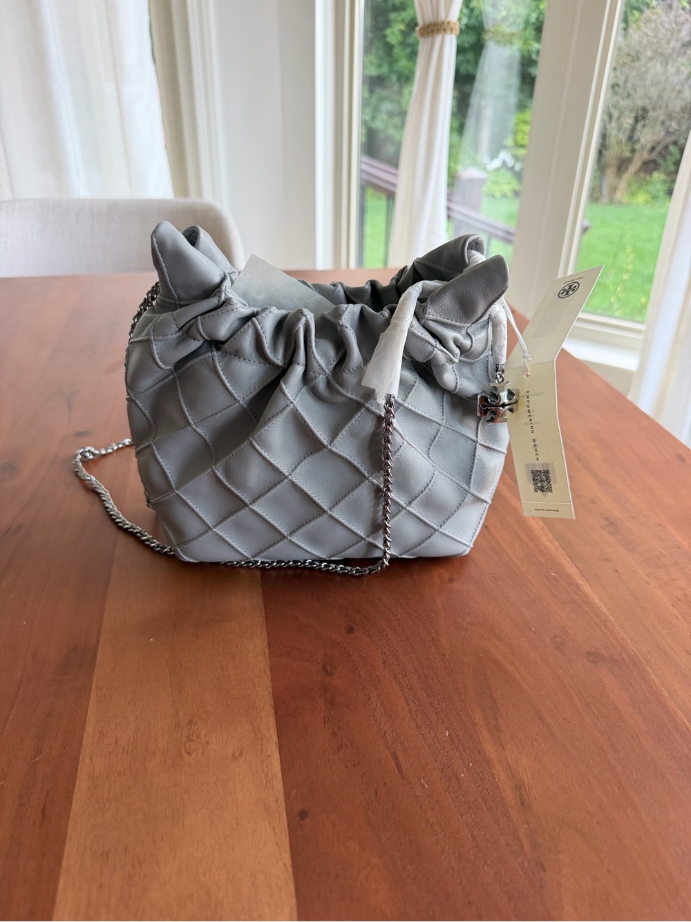 🩶 NWT Tory Burch Mini Fleming Soft Hobo Gray | Leather Crossbody | Dust Bag ✨